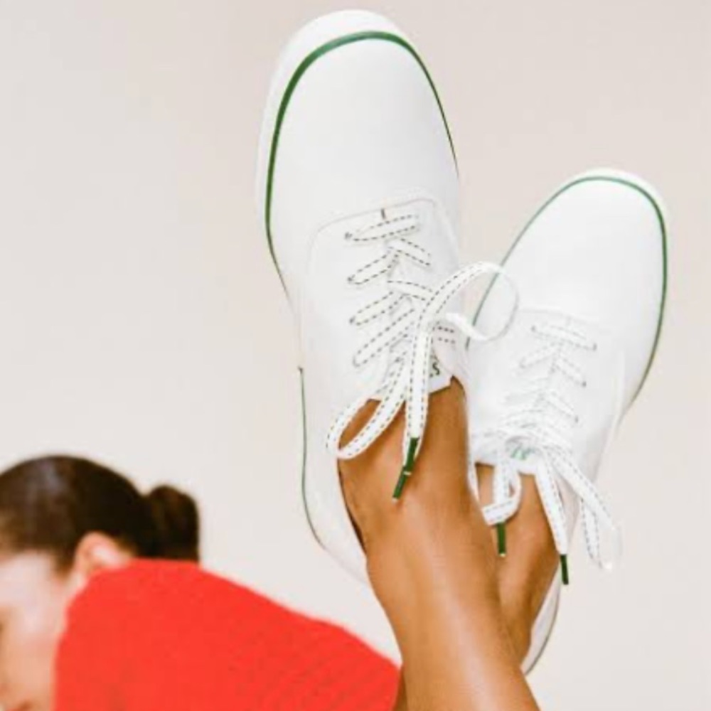 STAUD x Keds White Champion Sneakers with Green Trim
